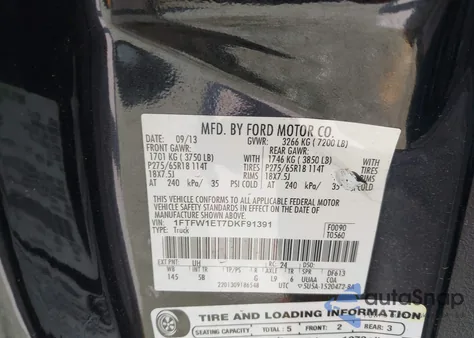 2013 Ford F-150 Fx4 z USA, uszkodzony, nr VIN 1FTFW1ET7DKF91391